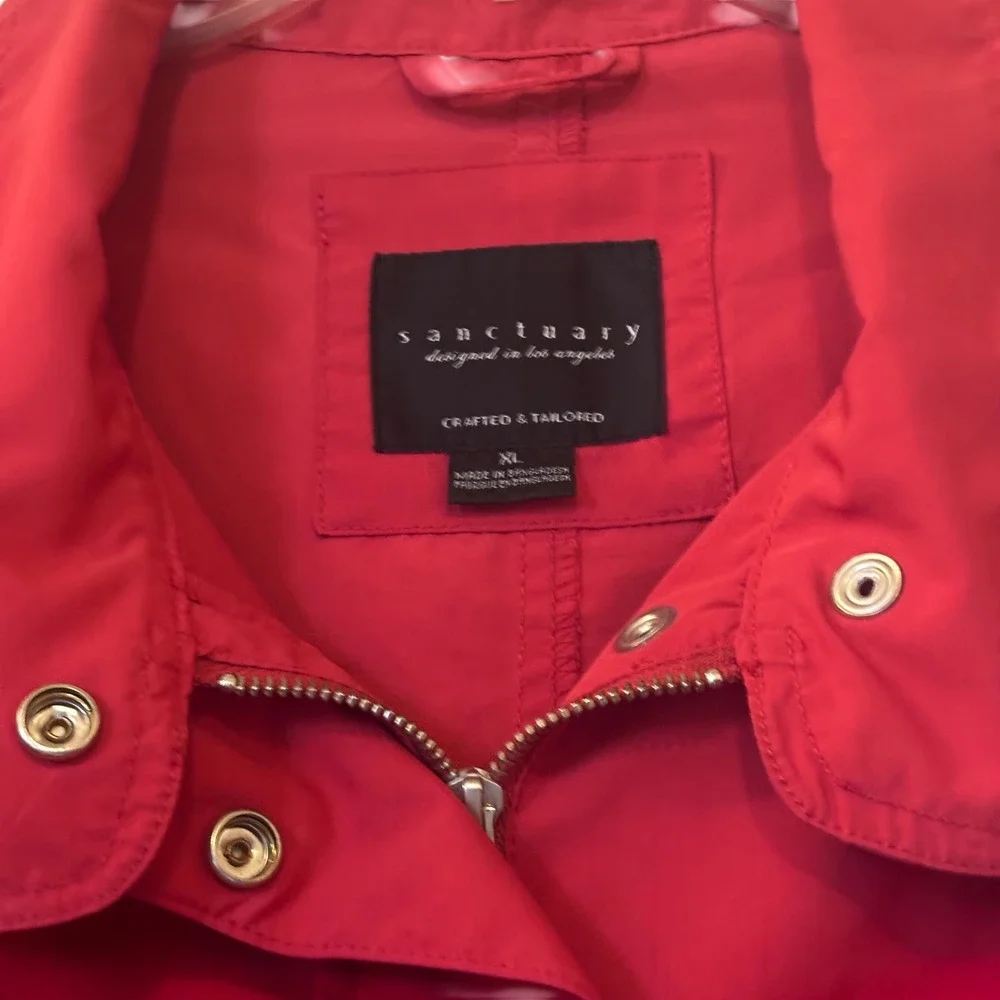 Sanctuary‎ Women's Rain Wind Jacket XL Red Zipper Snap Front